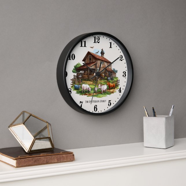 Horloge Cute Country ferme ajouter Nom de famille (Bureau)
