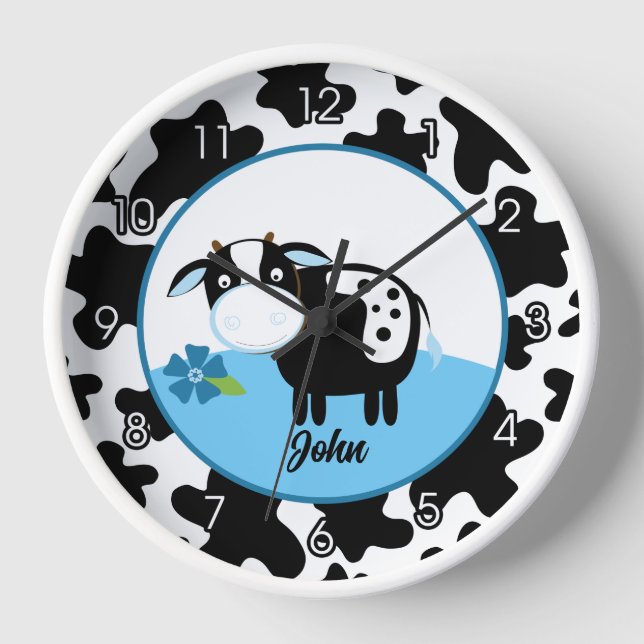 Horloge Cute Cow Barnyard Nursery Clock Boy (Recto)