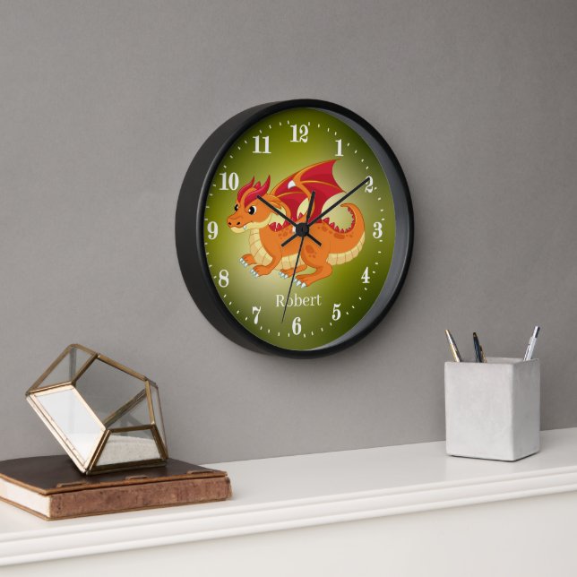 Horloge cute dragon add name kids (Bureau)