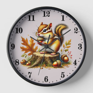 Horloge Cute Fall Seasonal chipmunk amoureux