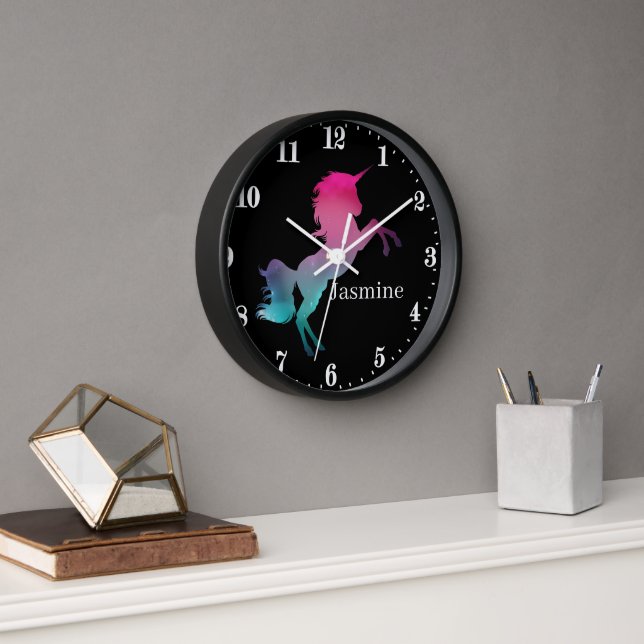 Horloge cute fantasy unicorn add name large clock (Bureau)