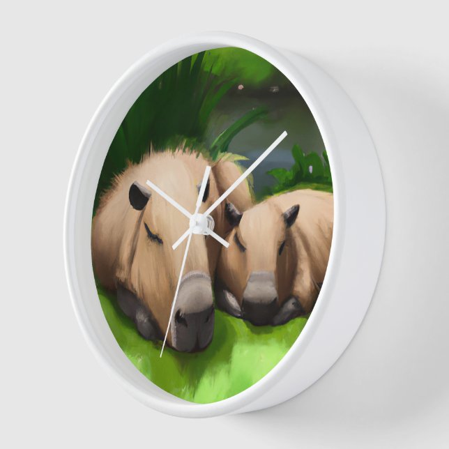 Horloge Cute Funny Napping Capybaras par l'étang (Angle)