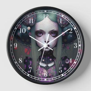Horloge Cute Goth Girl Purple Black Imaginaire Art
