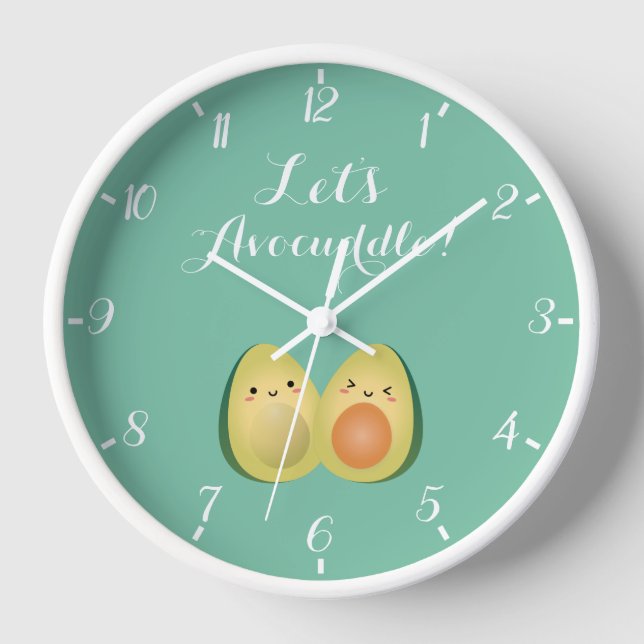 Horloge Cute Kawaii Avocados Couple Funny Évitons l'énigme (Recto)