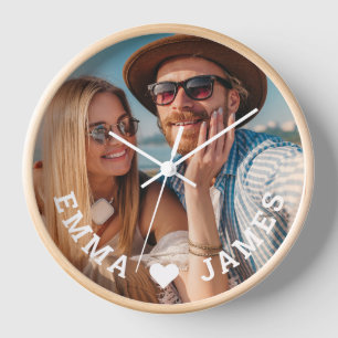 Horloge Cute Love Heart Photo Couples Noms personnalisés