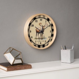 Horloge Cute Moose cabine ajouter Nom de famille