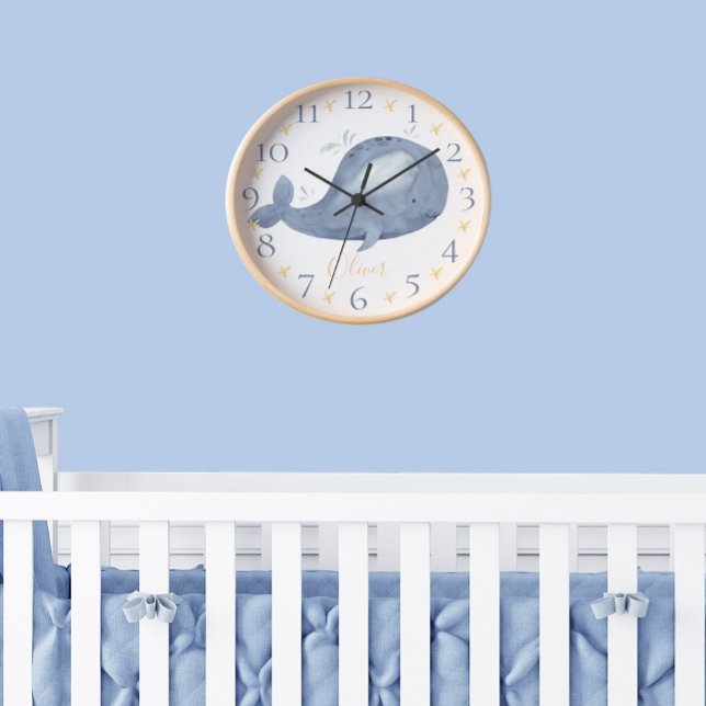 Horloge Cute personalized Watercolor Nautical Blue Whale (Créateur téléchargé)