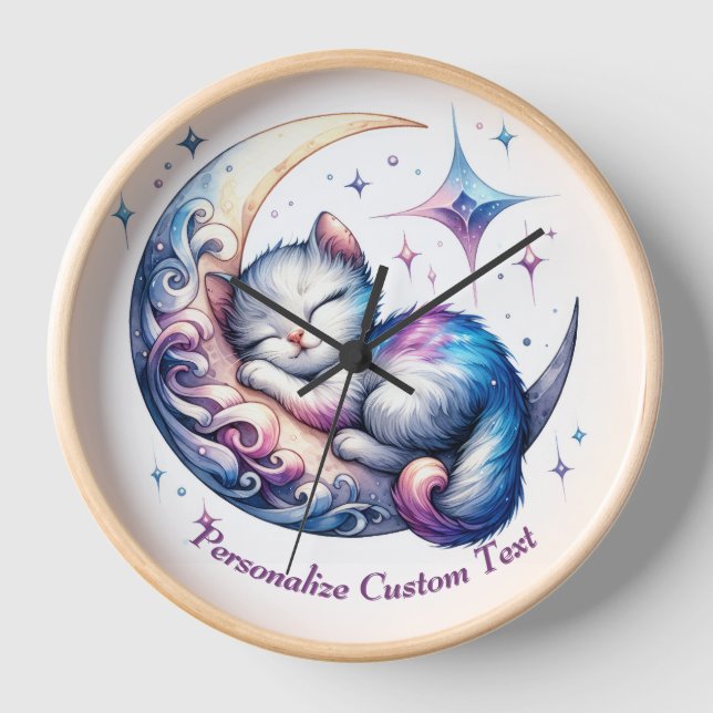 Horloge Cute personnalisée Bébé Kitten Chat Dormir sur la  (Recto)