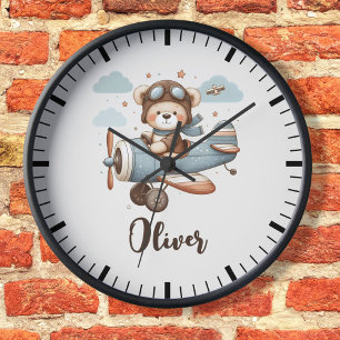 Horloge Cute Pilot Teddy Bear Personnalisé
