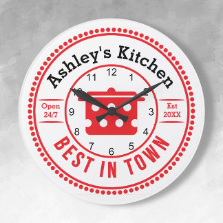 Horloge Cute Red Retro Cook Pot Kitchen