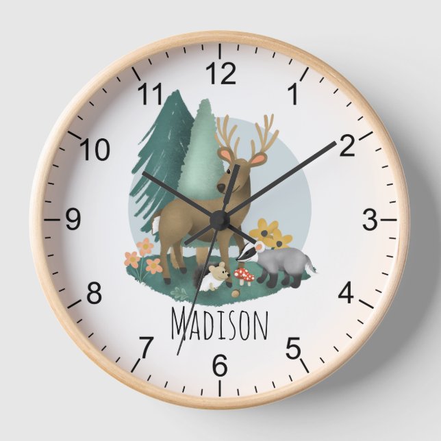 Horloge Cute Rustic Forêt Animaux Baby Nursery (Recto)