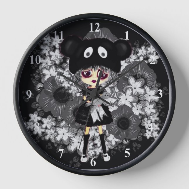 Horloge Cute Sad Gothic Girl Kawaii PinkyP par LeahG Carré (Recto)