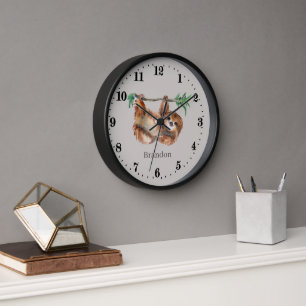 Horloge cute sloth lovers add name large clock