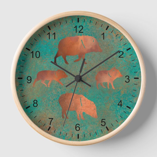 Horloge Cute sud-ouest Javelina Famille Cuivre Turquoise e (Recto)