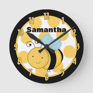 Horloge d'abeilles à miel Polkadot jaune et noir
