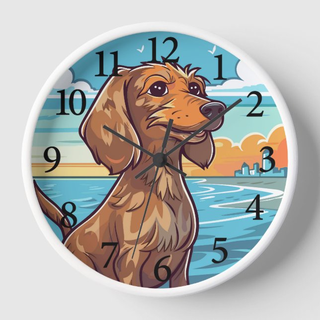 Horloge Dachshund à la plage (Recto)