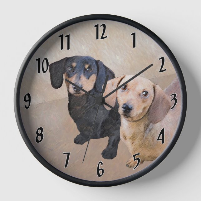 Horloge Dachshund (Smooth) Peinture - Art Chien original (Recto)