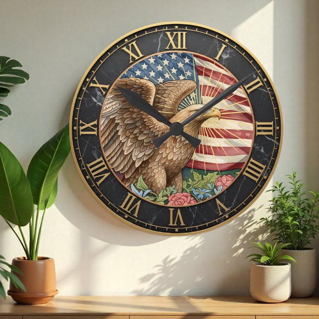 Horloge d'aigle d'Amérique vintage, drapeau améric (Vintage American Flag Clock / American Eagle)