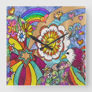 Horloge d'aigle psychédélique rétro des années 60