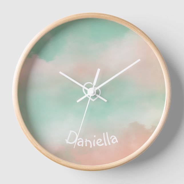 Horloge Danois Pastel Turquoise et rose pâle (Recto)