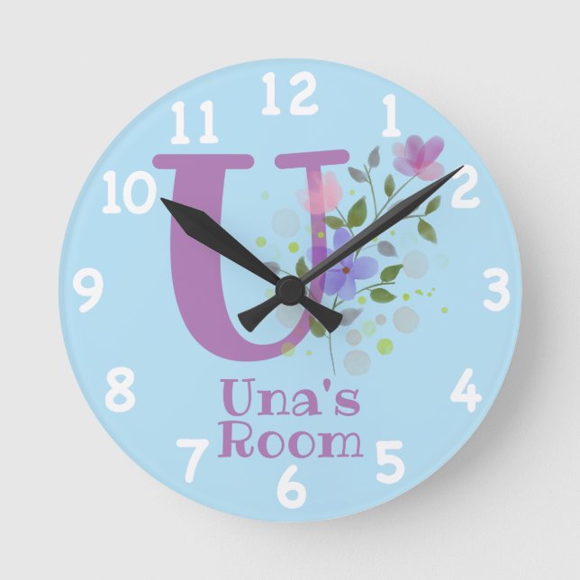 Horloge dans un design floral avec nom et initiale (Recto)
