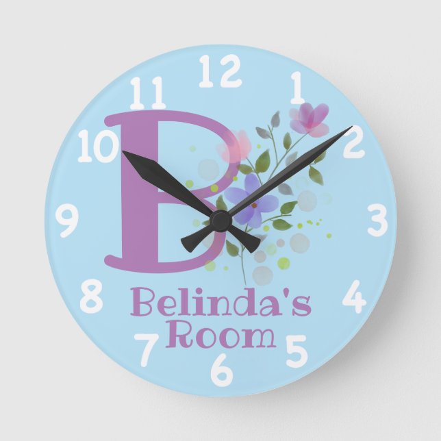 Horloge dans un design floral avec nom et initiale (Recto)