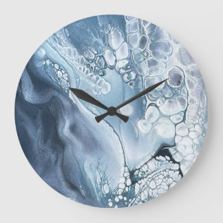 Horloge d'art abstrait en bleus et gris
