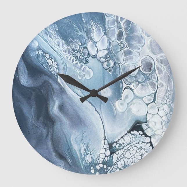 Horloge d'art abstrait en bleus et gris (Recto)