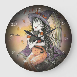 Horloge d'art de la sorcière d'Halloween et de l'I