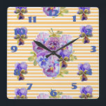 Horloge d'art floral de pensées jaunes Shabby Chic<br><div class="desc">Horloge d'art floral de pensées jaunes Shabby Chic. Conçue à partir de mon art original à l'aquarelle.</div>