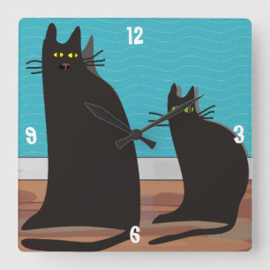 Horloge d'art Whimssical Two Black Cats
