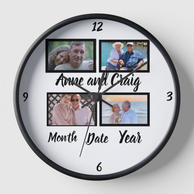 Horloge Date personnalisée Anniversaire du Mariage 4 Photo (Recto)