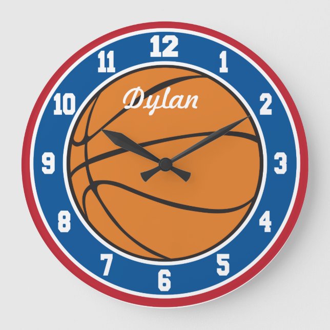 Horloge de basketball Rouge Blanc et Bleu (Recto)
