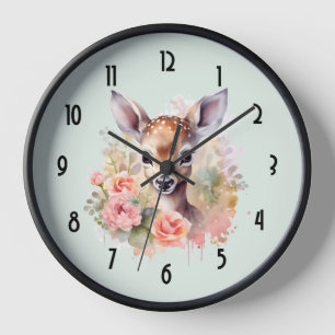 Horloge De Beaux Cerfs Entourés De Roses
