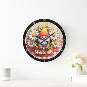Horloge de bienvenue gnome mignon Daisy