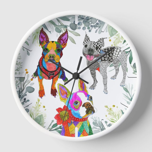 Horloge de Boston Terrier joli et coloré (Recto)