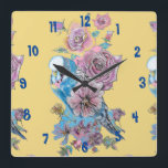 Horloge de bureau pour femme jaune aquarelle Budgi<br><div class="desc">Horloge de bureau pour femme jaune aquarelle Budgie bleu. Conçue à partir de mon art aquarelle original.</div>
