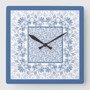 Horloge de Carré de frontière florale bleu Indigo 