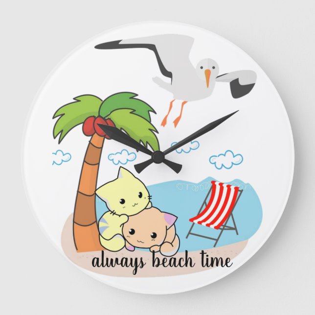 Horloge de chat plage mouette Miaou (Recto)