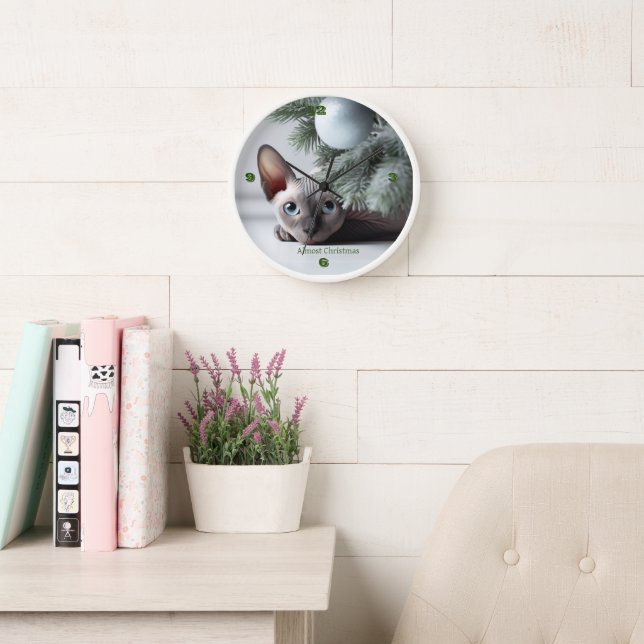 Horloge de chat Sphynx de Noël (Salle de lecture)