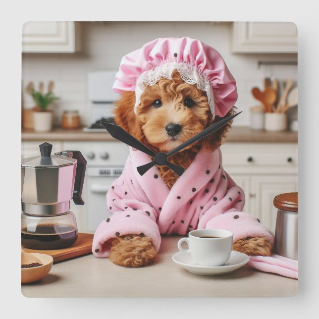 Horloge de chien amusant Coffee Horloge murale (Recto)