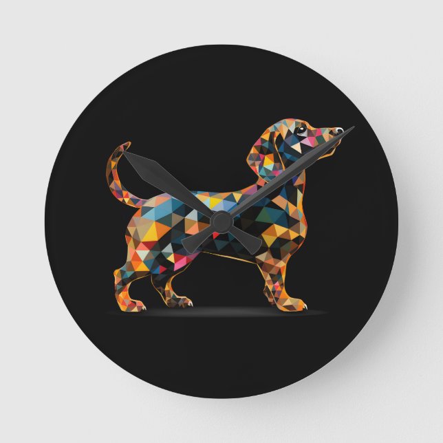 Horloge de Chien Dachshund, Noir De Néon (Recto)