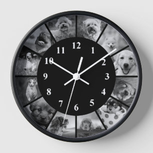 Horloge de chien noir et blanc mignon photo d'anim