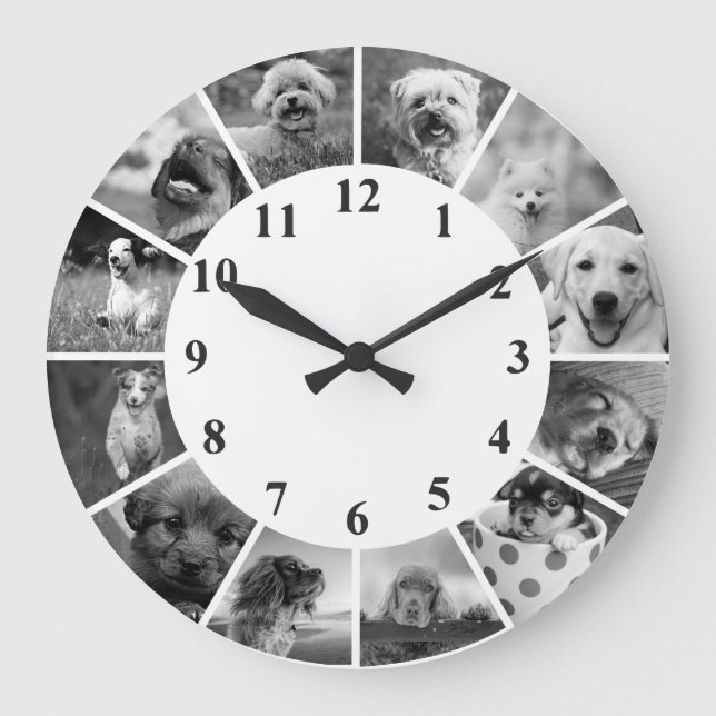 Horloge de chien personnalisable B+W Collage photo (Recto)