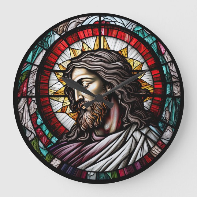 Horloge de conception Jésus en verre tendu (Recto)