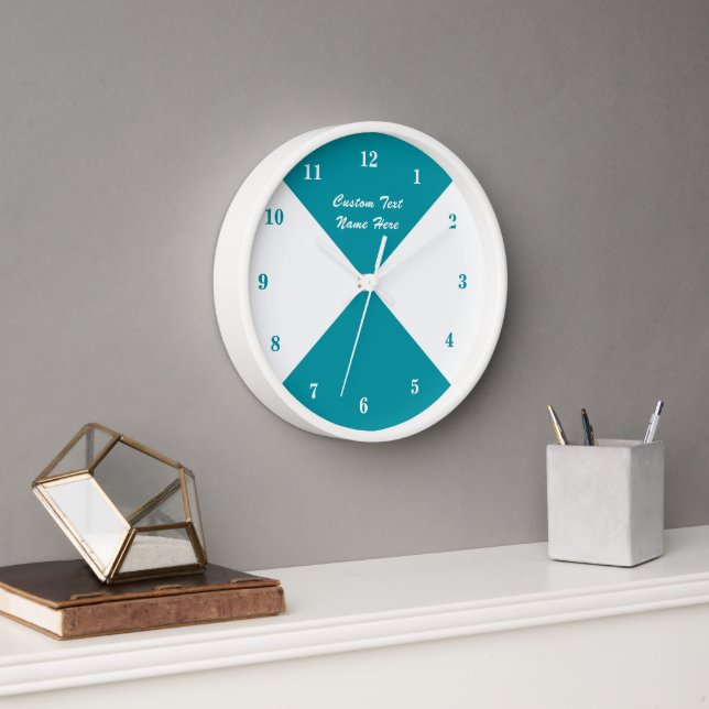 Horloge de contrôle turquoise et blanc Texte et co (Bureau)
