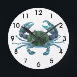 Horloge de crabe bleu Crustacé<br><div class="desc">Cette conception peut être personnalisée en choisissant l'option Modifier la conception. Vous pouvez également transférer sur d'autres objets. Contactez-moi à l'adresse colorflowcreations@gmail.com ou utilisez l'option conversation en haut de la page si vous souhaitez avoir cette conception sur un autre produit ou si vous avez besoin d'aide pour cette conception. Voir...</div>