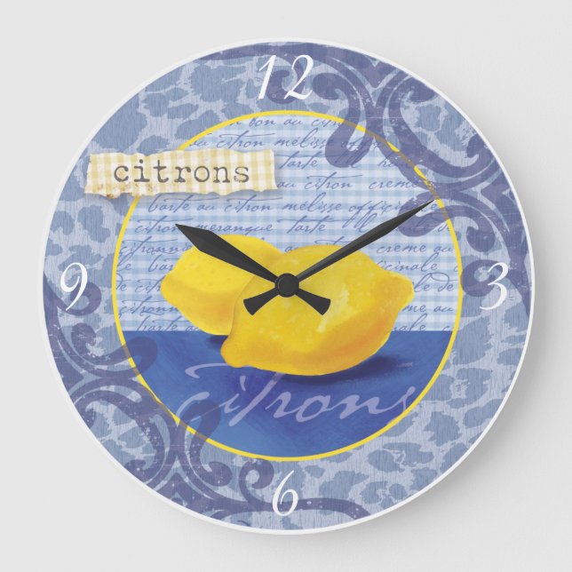 Horloge de cuisine française bleu et jaune (Recto)