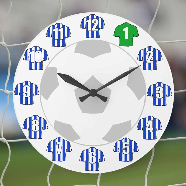 Horloge de football - avec Chemises Bleues et Blan (Créateur téléchargé)