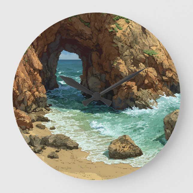 Horloge de grotte d'art pixel sur la plage (Recto)